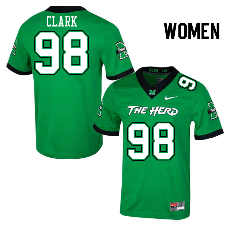 Women #98 Alec Clark Marshall Thundering Herd College Football Jerseys Stitched Sale-Green - Click Image to Close